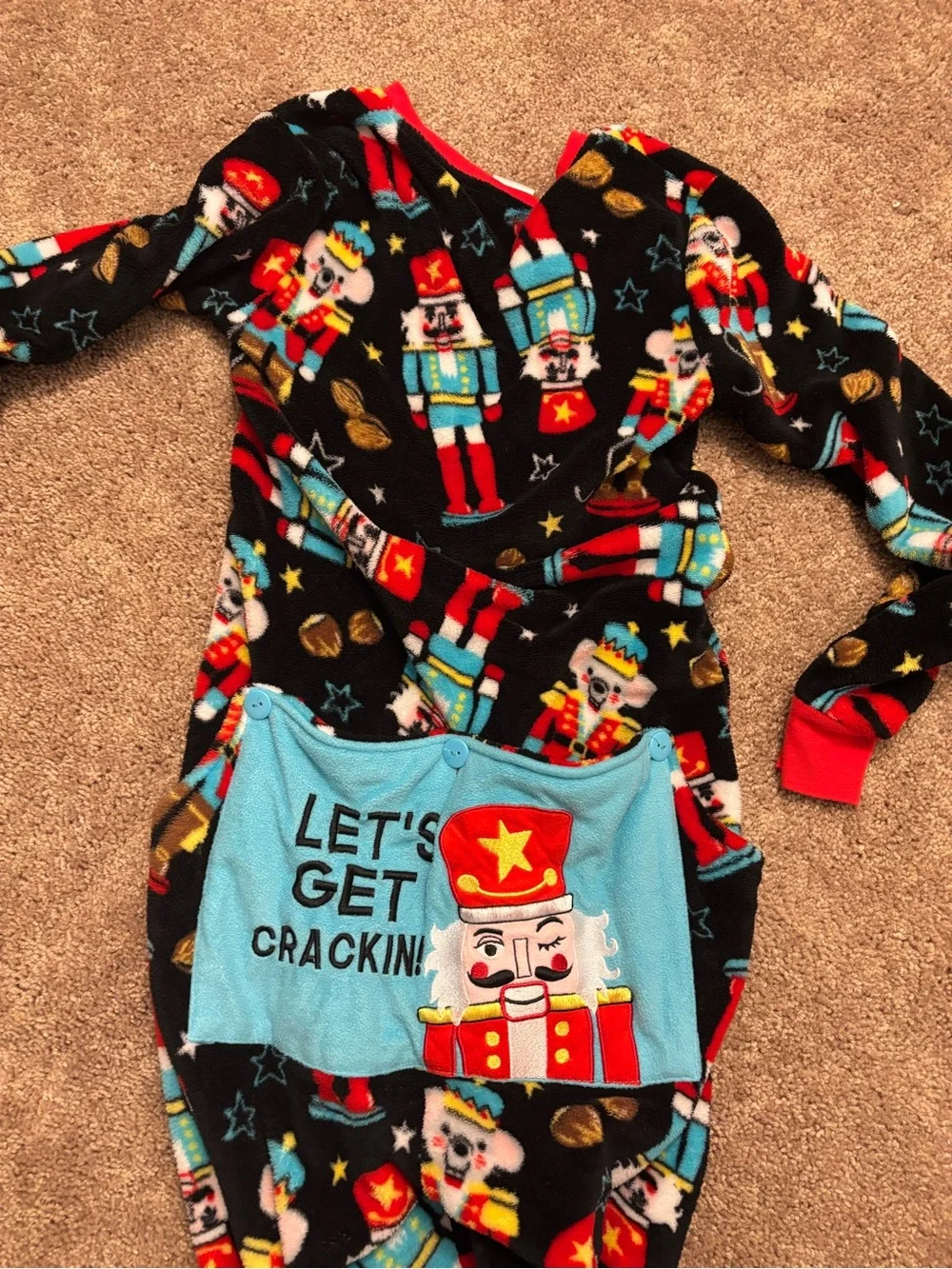 Nutcracker Print One-Piece Fleece Pajamas - Black & Red - Picture 2 of 2